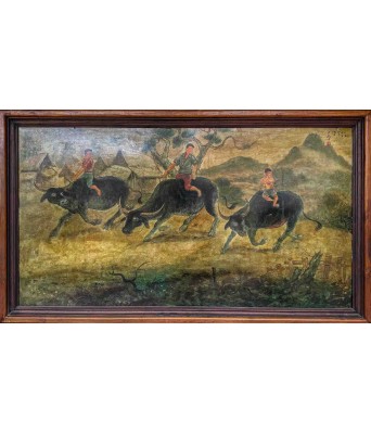 Lee Man Fong Herding Buffaloes oil on canvas