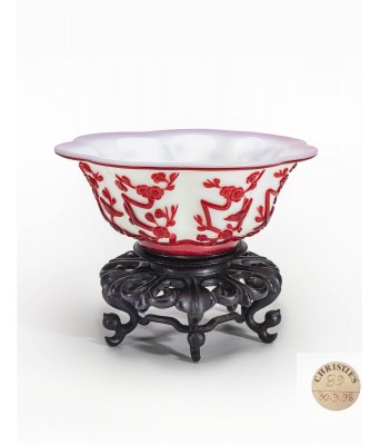 An Imperial Chinese Carved Red Overlay and White Glass Bowl 18 Century