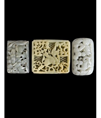 Three Chinese White Jade Plaque Mid Qing Dynasty