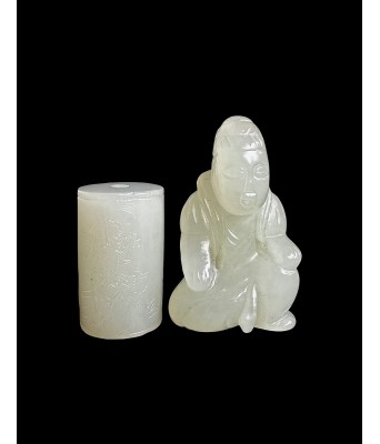 Two Chinese White Jade Le and Figure Ming Qing Dynasty