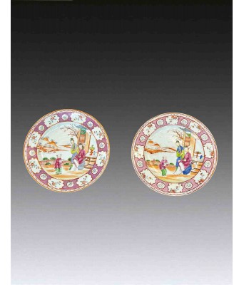 Pair of Famille Rose Figure Plates Qing Qianlong Period 1736-1796